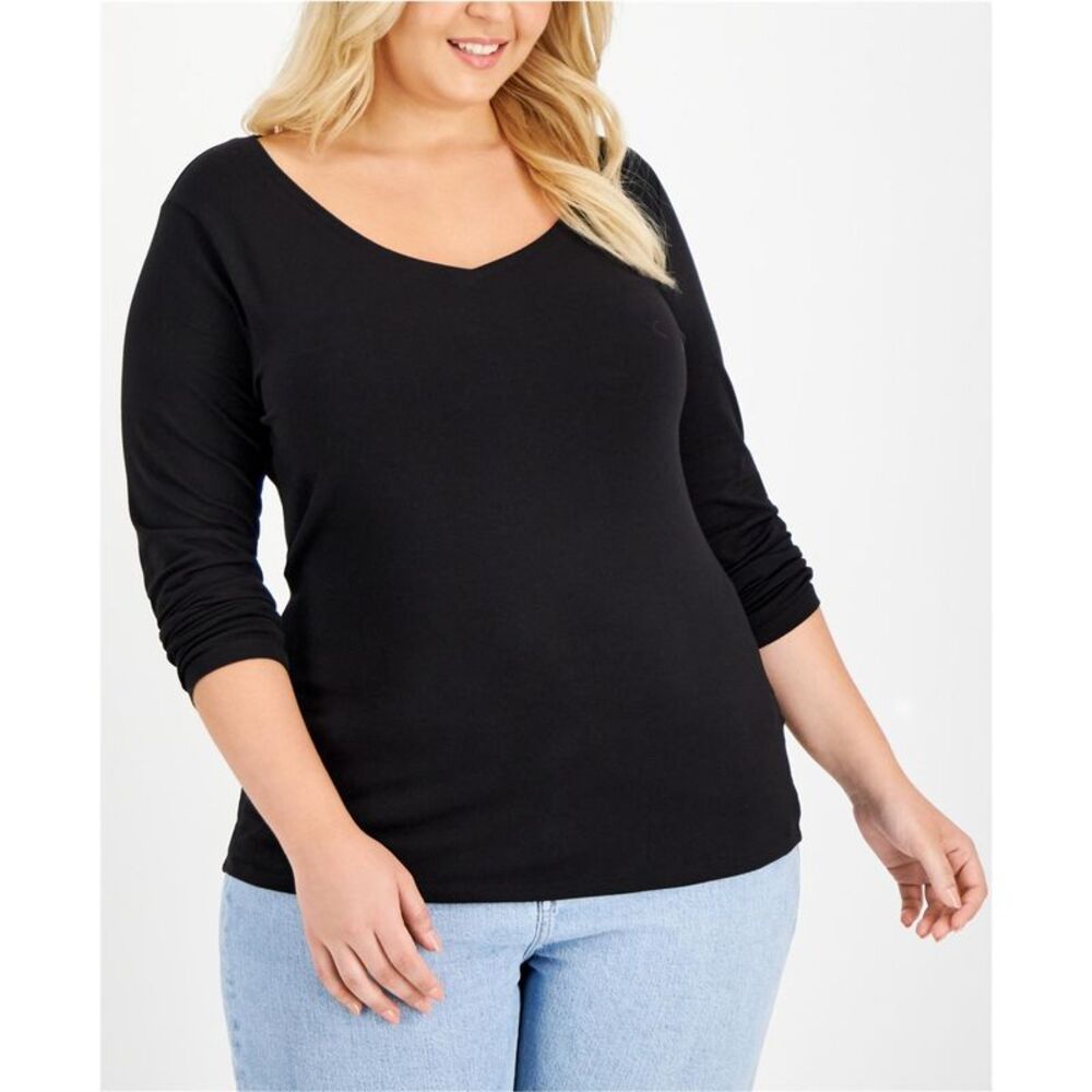 Aveto Womens Stretch Basic T-Shirt, Black, Plus Size, 2X, DM